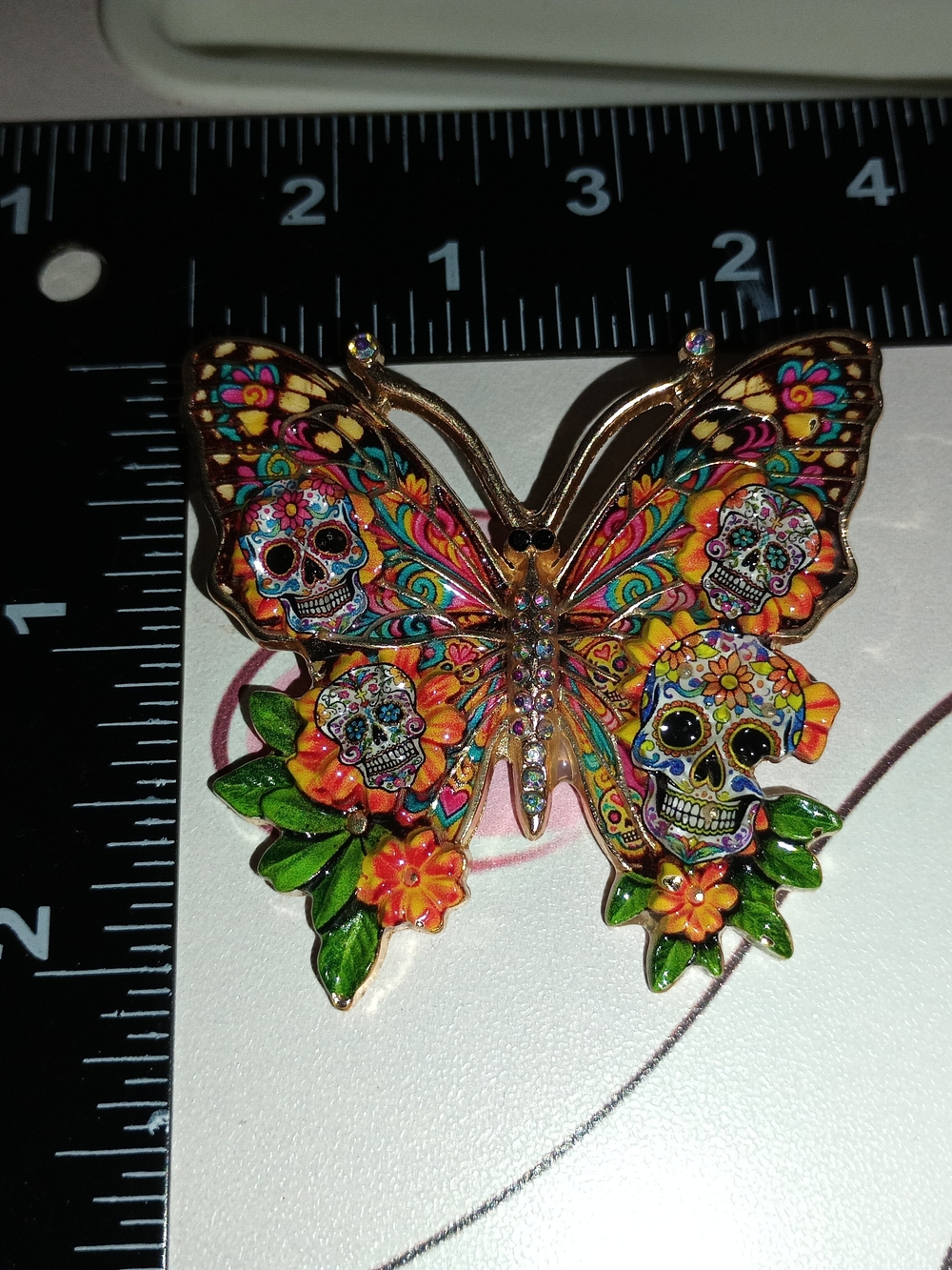 Butterfly Sugar Skull Brooch Pin -Day of the Dead
